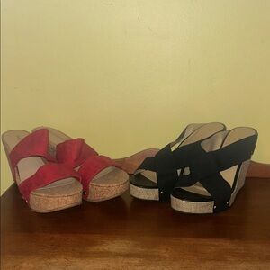 Set of Stylish Red and Black Wedge Sandals size 9.5